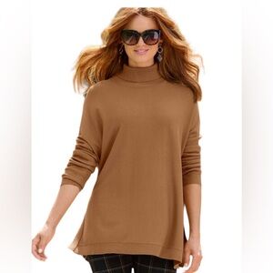 Boston Proper Turtleneck Tunic Sweater Lightweight Women’s Medium Tan Camel